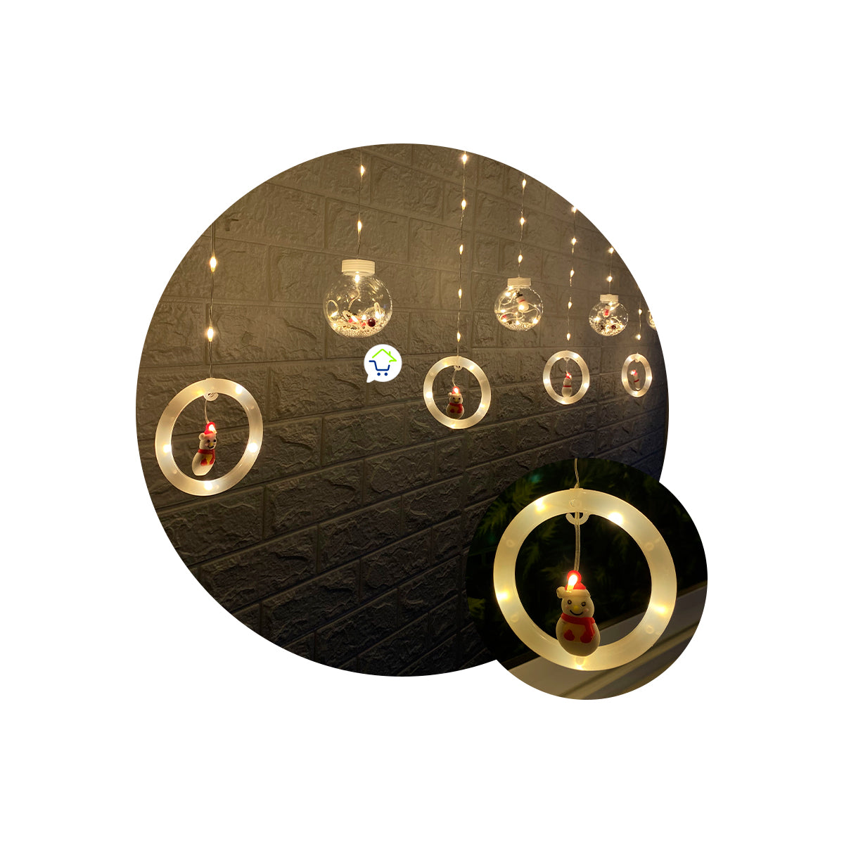 Cortina Intercalada Muñeco De Nieve Bolas con Aros 3M 150 LEDS CBM150N