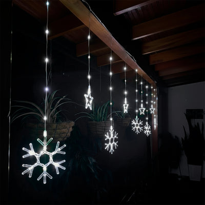 Cortina de Luces LED 6M 240 LED Estrellas y Copos Intercalada Decoración Navideña 1731A