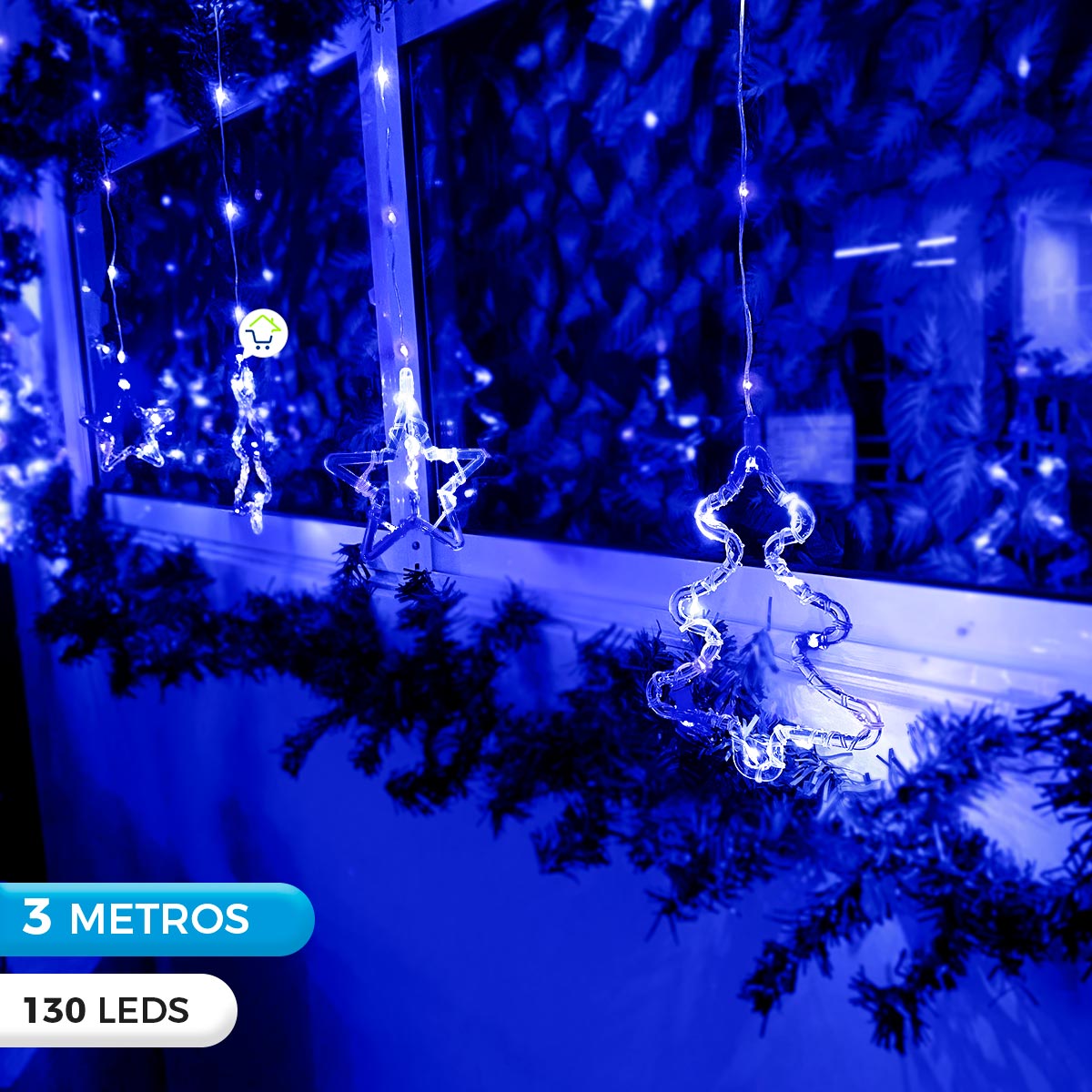 Cortina Intercalada de Arboles y Estrellas 3 M 130 LEDS Decoración Navidad 173