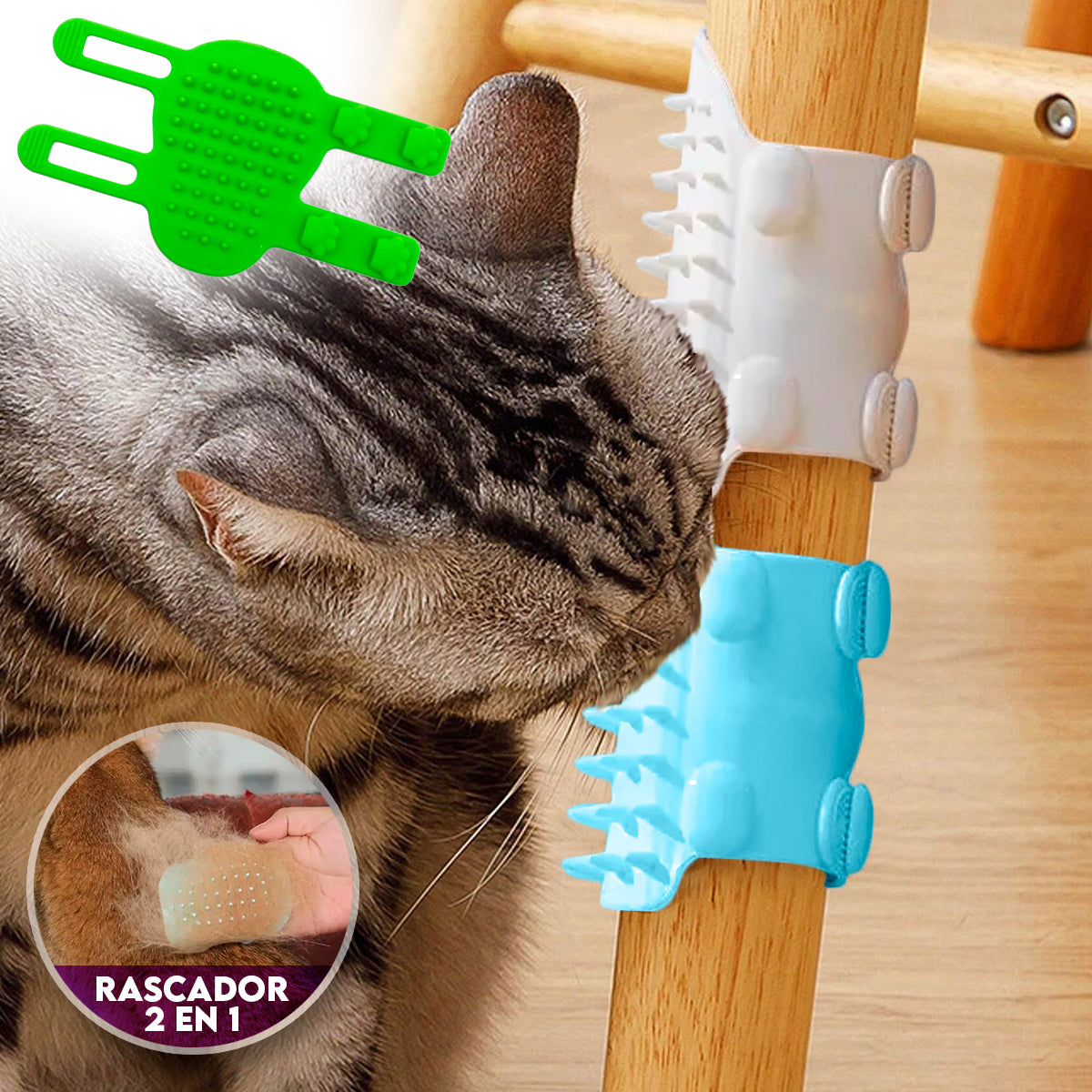 Rascador Quita Pelos Para Gato Flexible 2 en 1 Cepillo Masajeador Elimina Estrés CENC-015