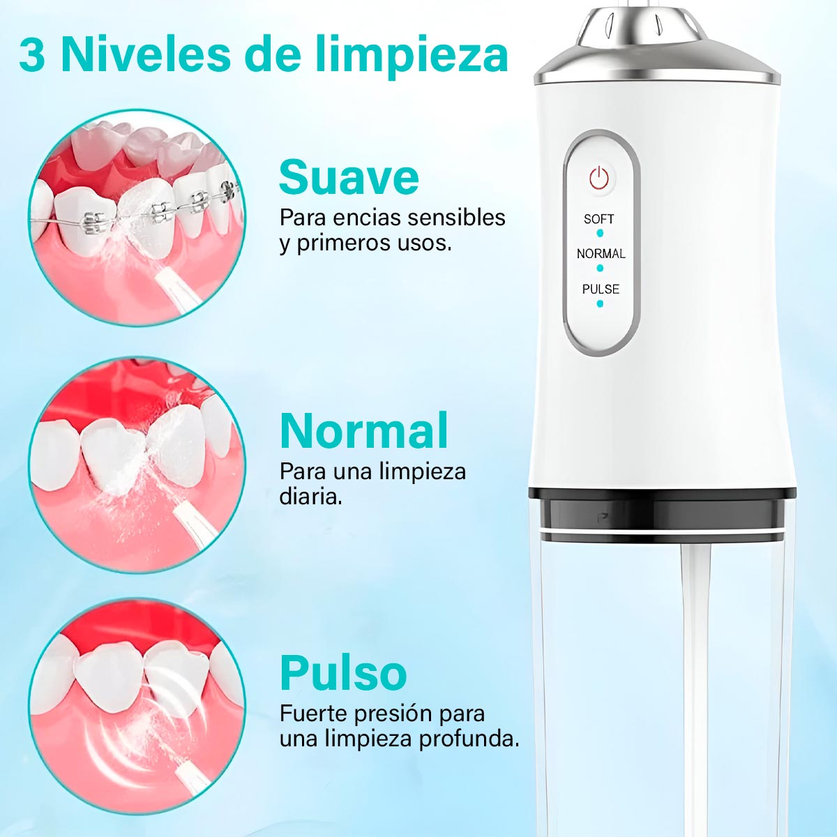 Irrigador Bucal Oral + 4 Boquillas Limpieza Dental Recargable USB KRD-1948