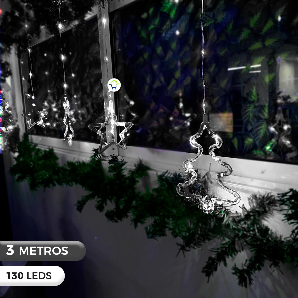 Cortina Intercalada de Arboles y Estrellas 3 M 130 LEDS Decoración Navidad 173