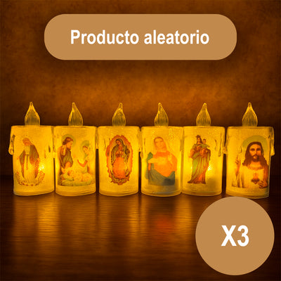 Velas Religiosas LED x3 Decorativas 8cm Efecto Realista SLT2658