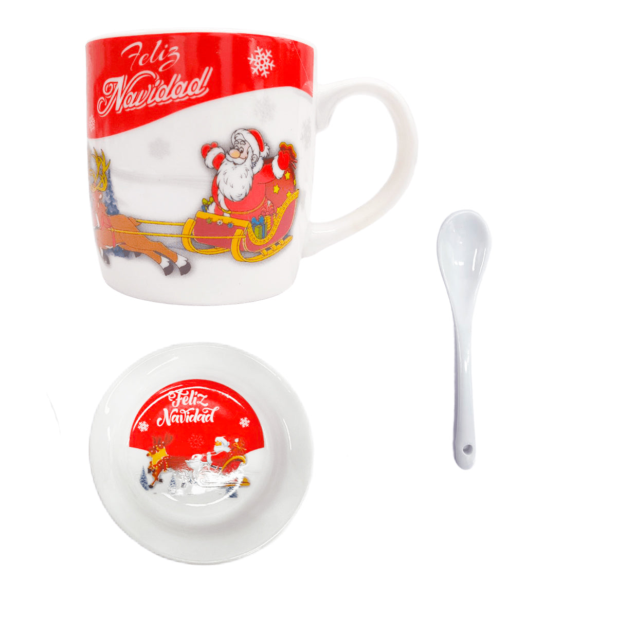 Taza Navideña con Plato y Cuchara Diseño Festivo Navidad TZM1
