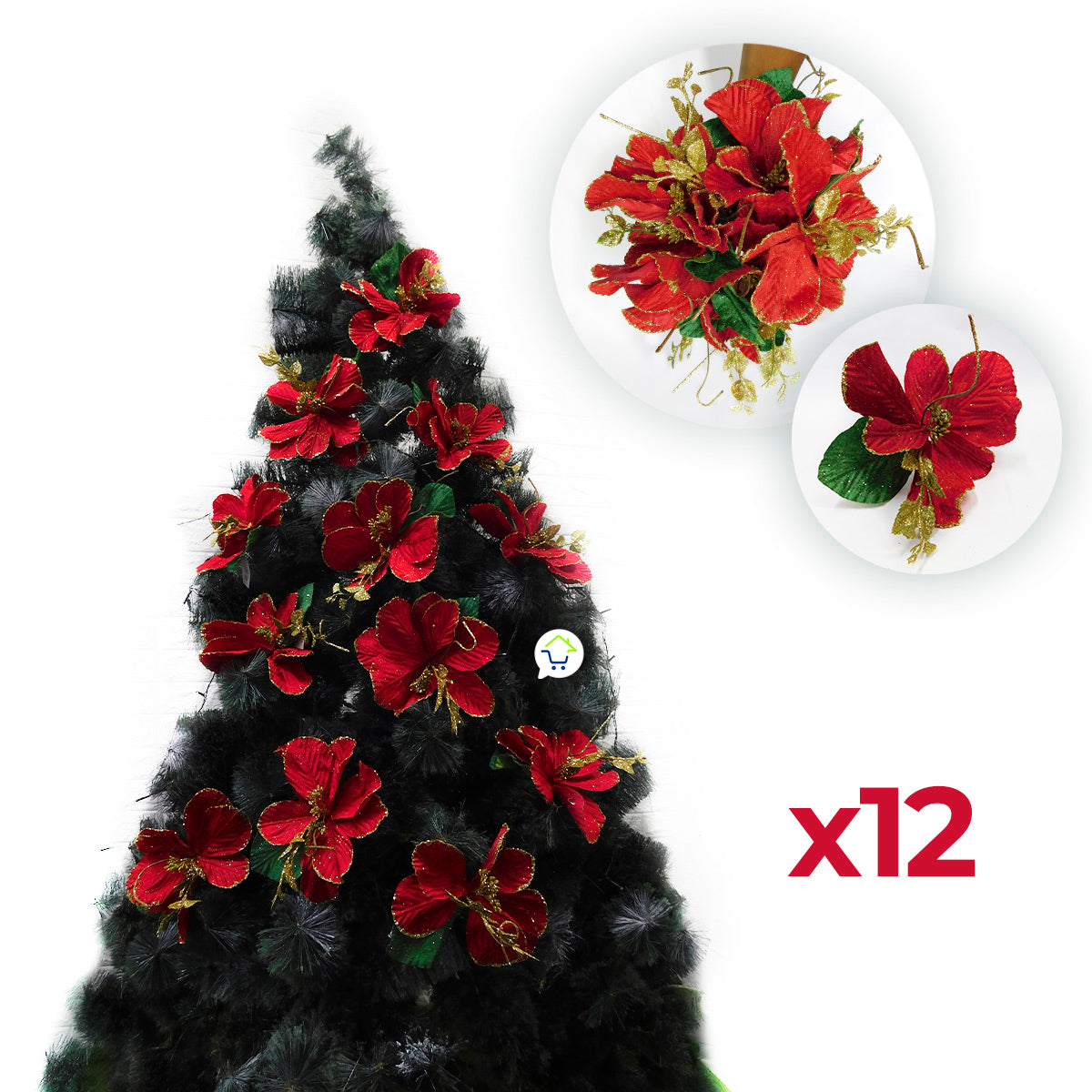 Flores Artificiales Para Árbol X12 Decoración Navidad 049