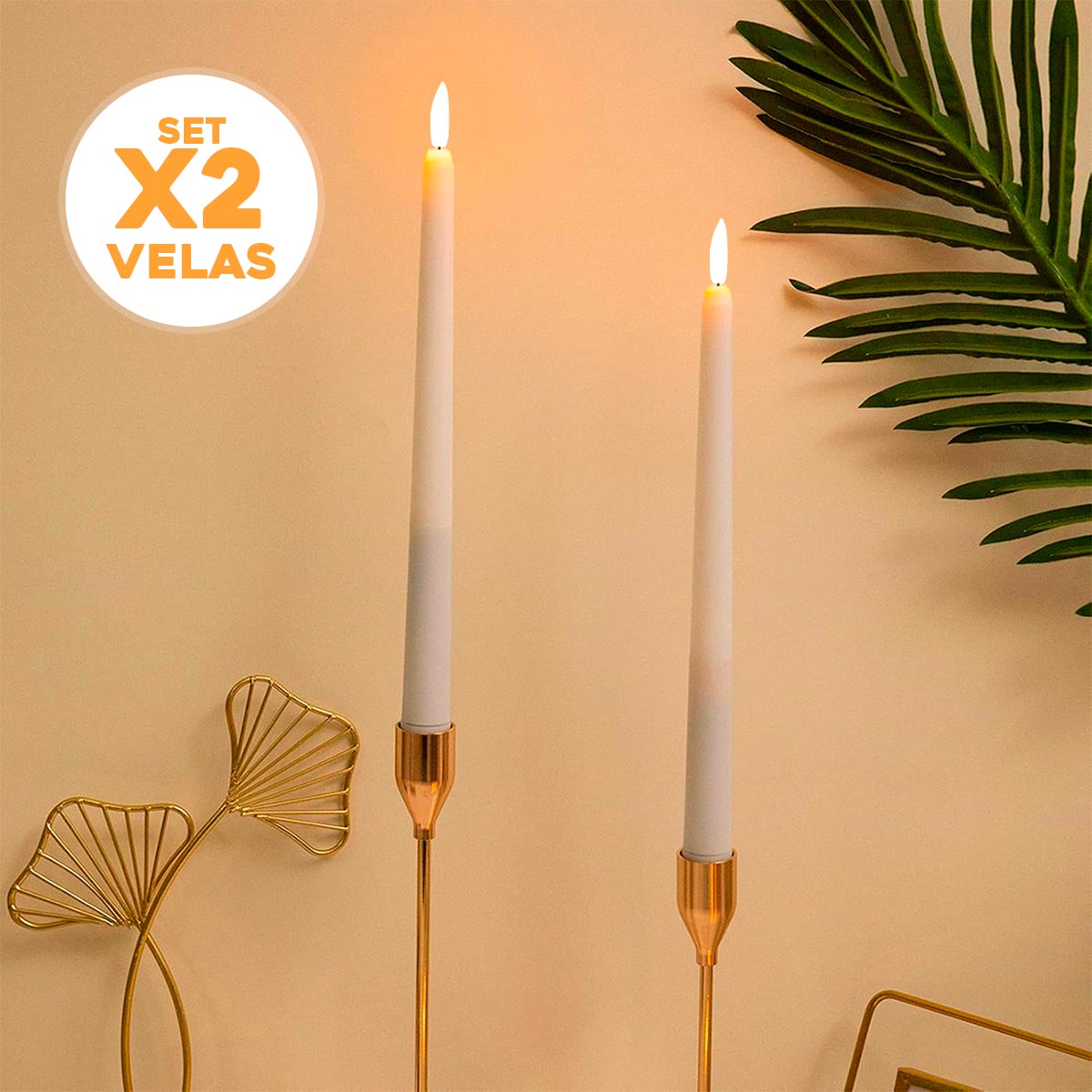 Vela Larga LED x2 Decorativa Efecto Real 830-33