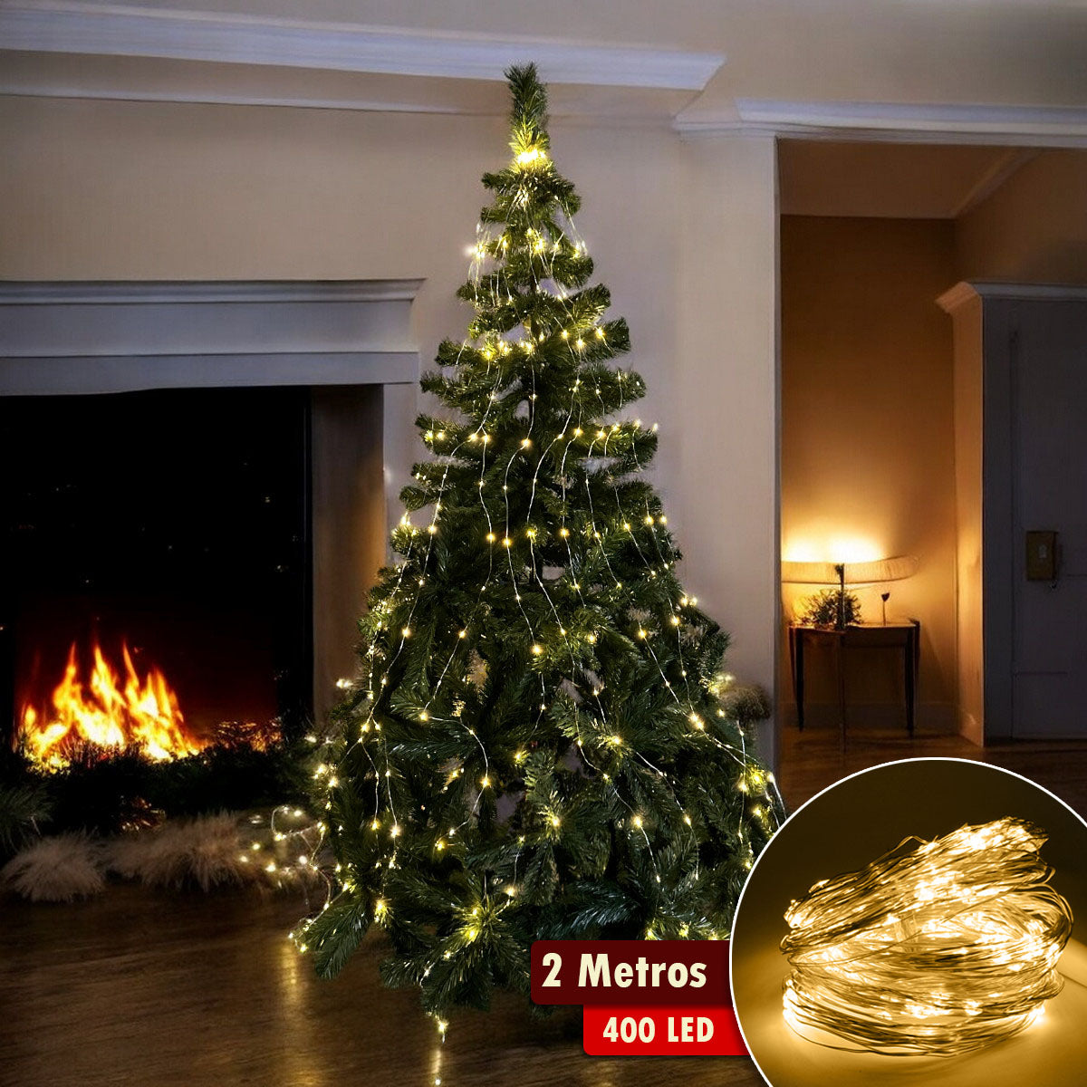 Luz Línea Cascada Micro LED Para Árbol 400 Luces 200 cm Cálida Navidad 1580V