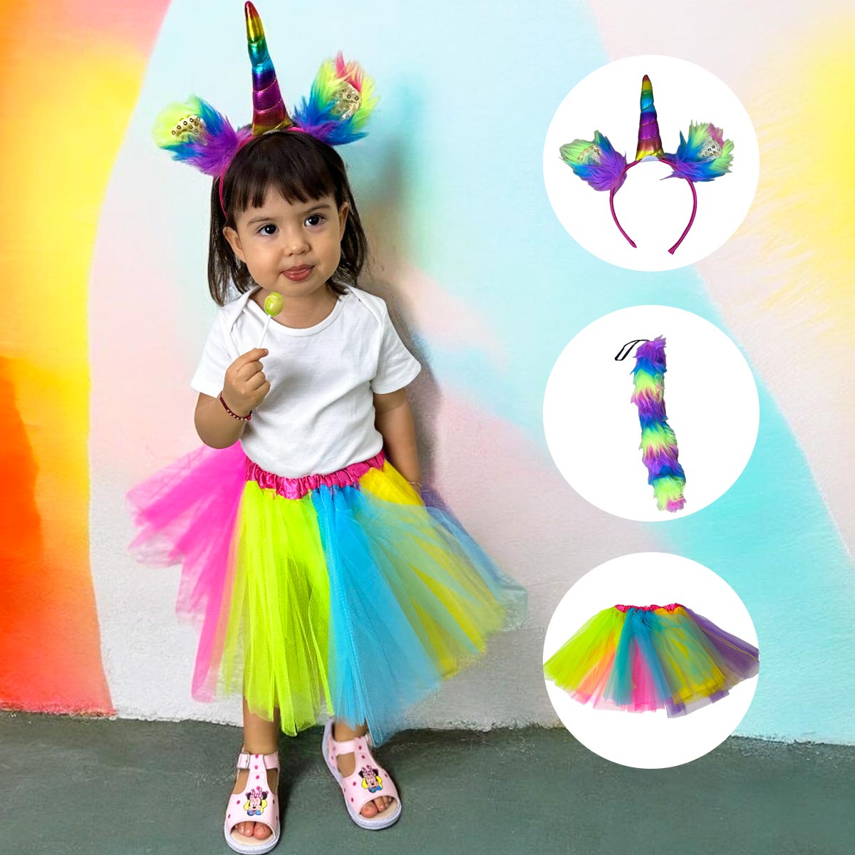 Disfraz Unicornio Arcoiris Accesorios Halloween Nina Fiesta Disfraces OF 1486