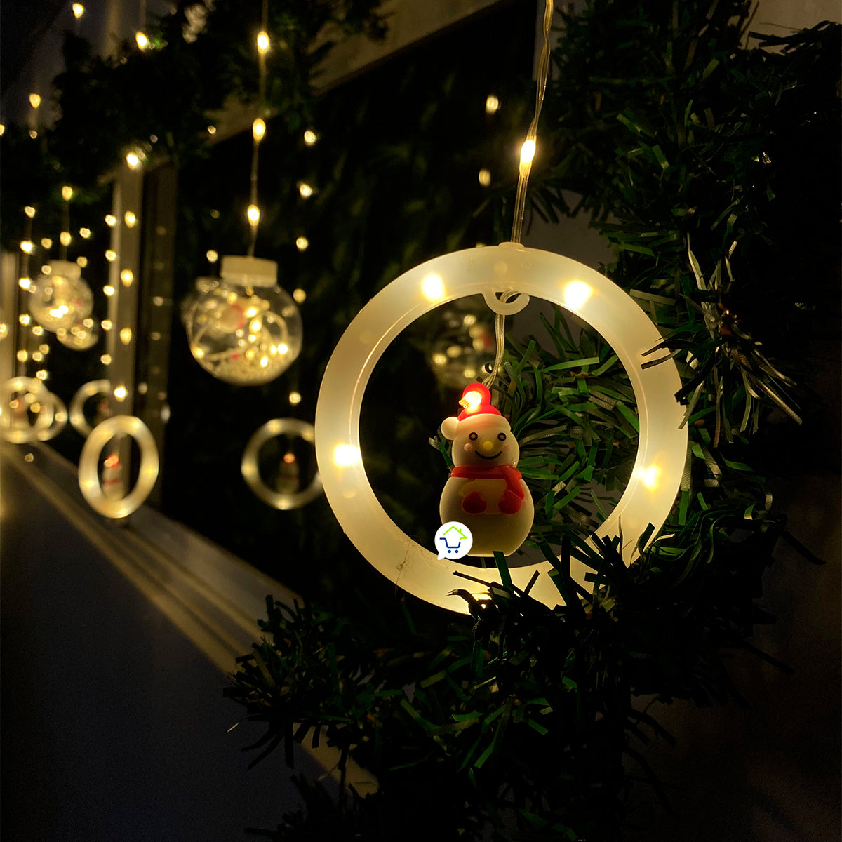 Cortina Intercalada Muñeco De Nieve Bolas con Aros 3M 150 LEDS CBM150N