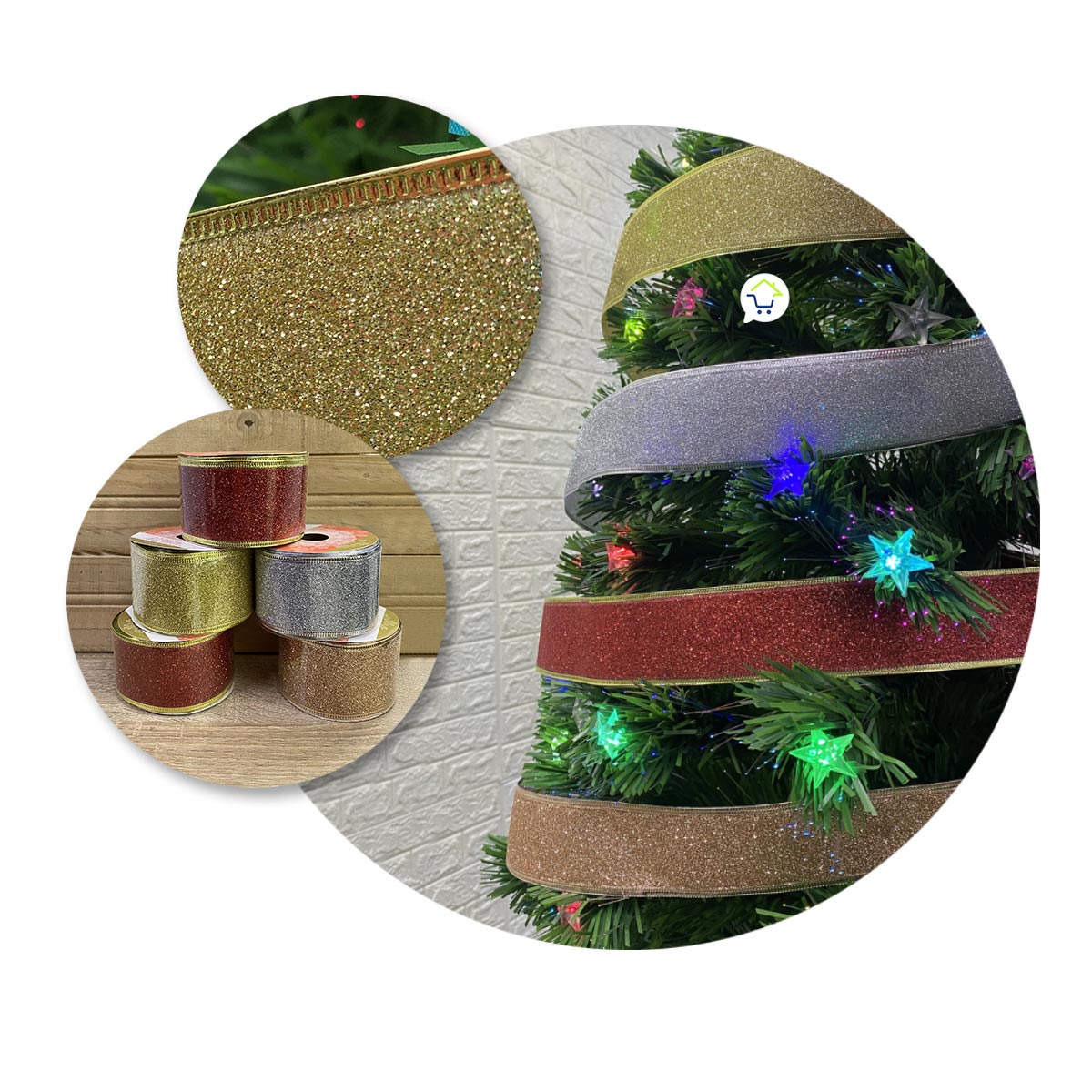 Cintas Decorativa Navideña Glitter x5 Rollos 9.15M CH23-2
