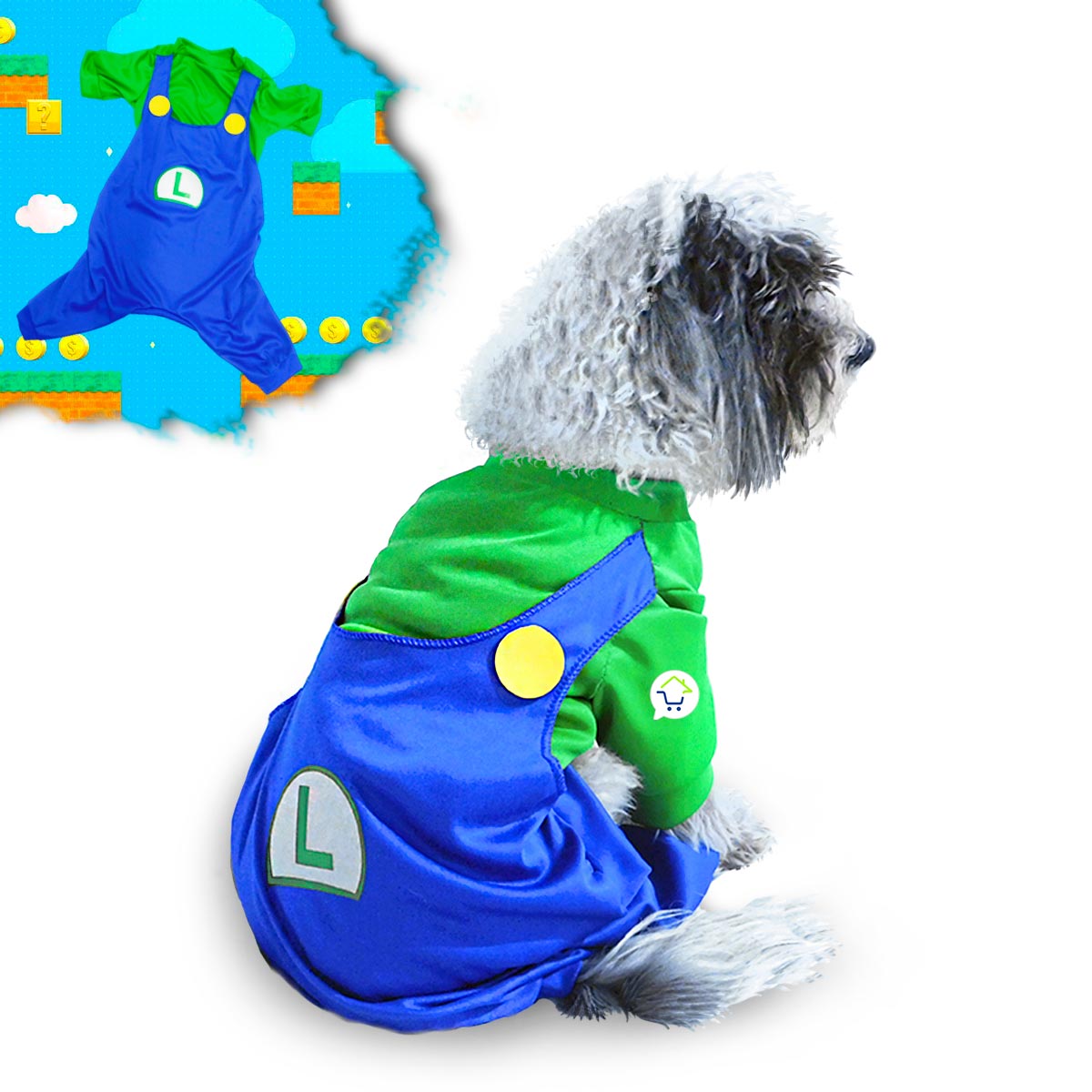 Disfraz Luigi Para Perro Gato Mascotas  Halloween GD01LUIG