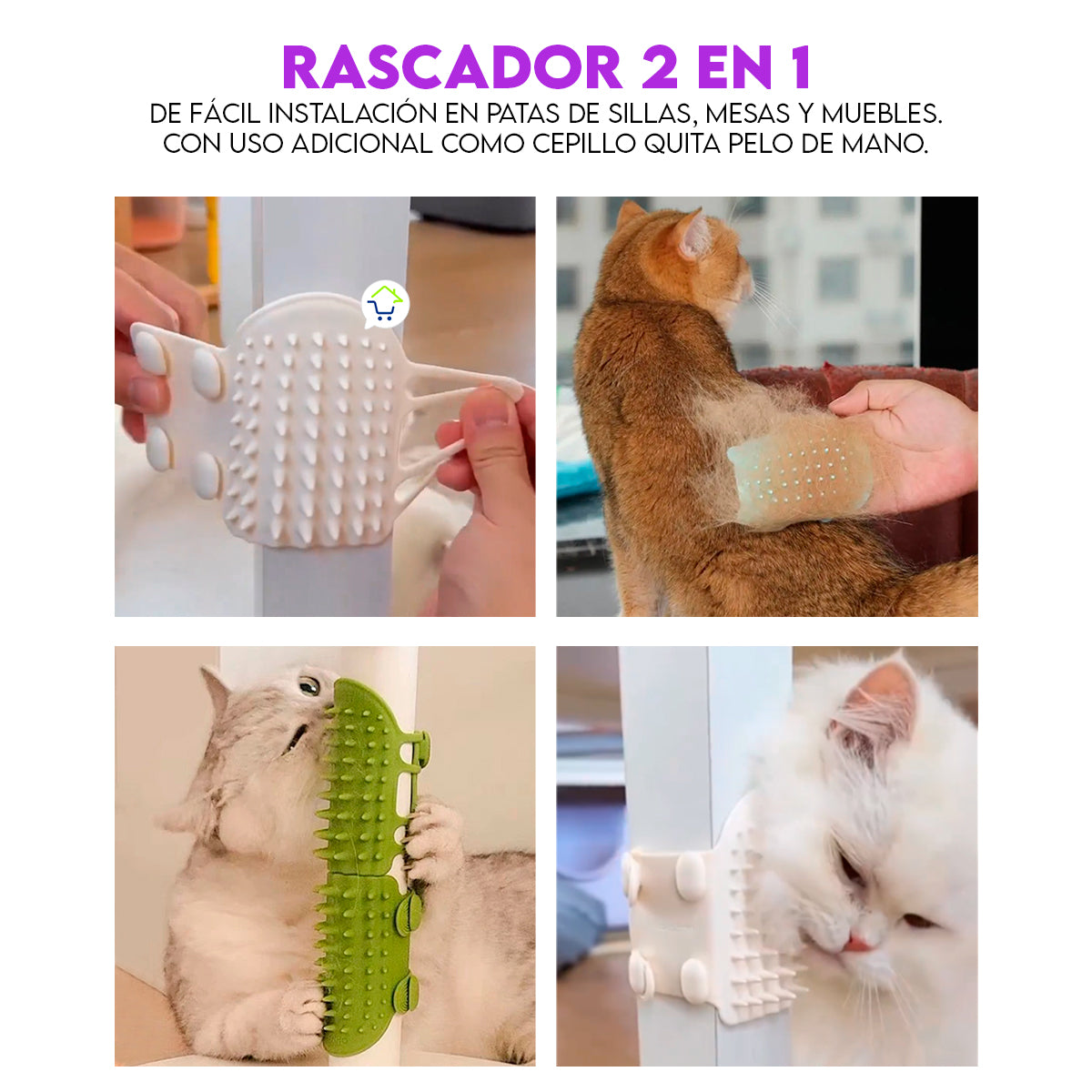 Rascador Quita Pelos Para Gato Flexible 2 en 1 Cepillo Masajeador Elimina Estrés CENC-015