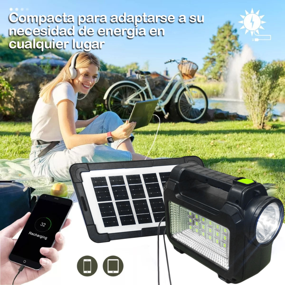 Kit Panel Solar Lámpara De Emergencia Bombillos Recargable Portátil Camping GD-205
