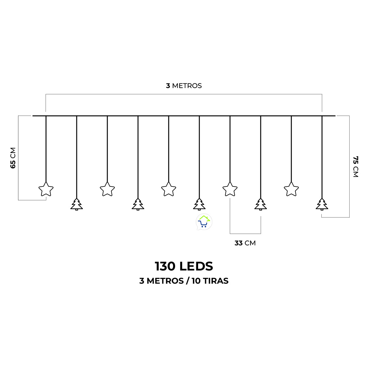 Cortina Intercalada de Arboles y Estrellas 3 M 130 LEDS Decoración Navidad 173