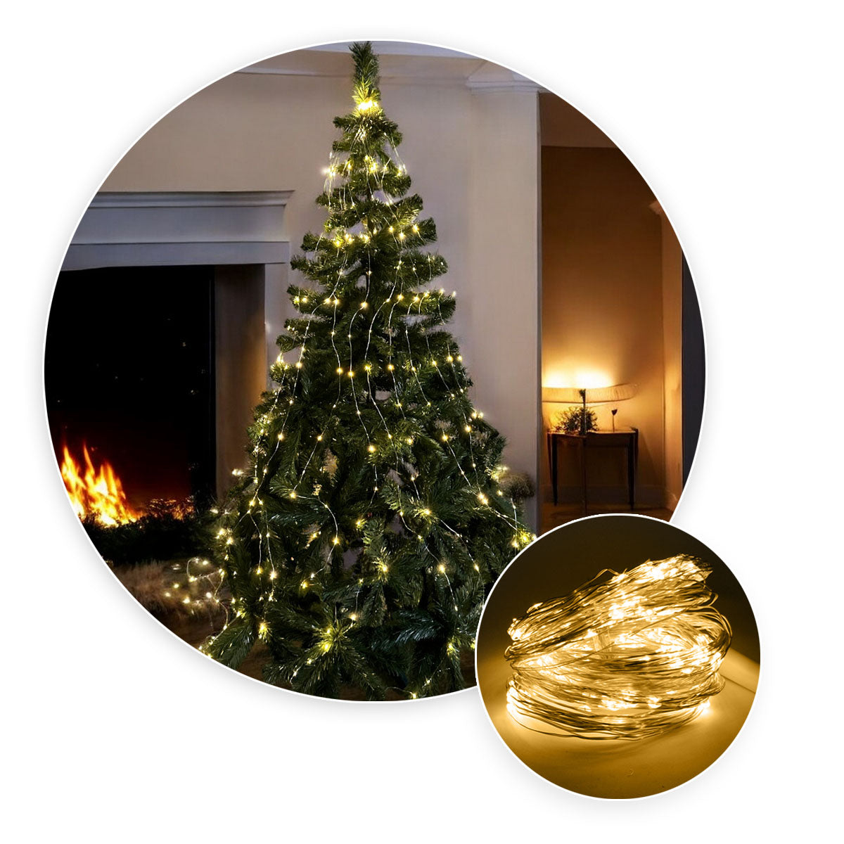 Luz Línea Cascada Micro LED Para Árbol 400 Luces 200 cm Cálida Navidad 1580V