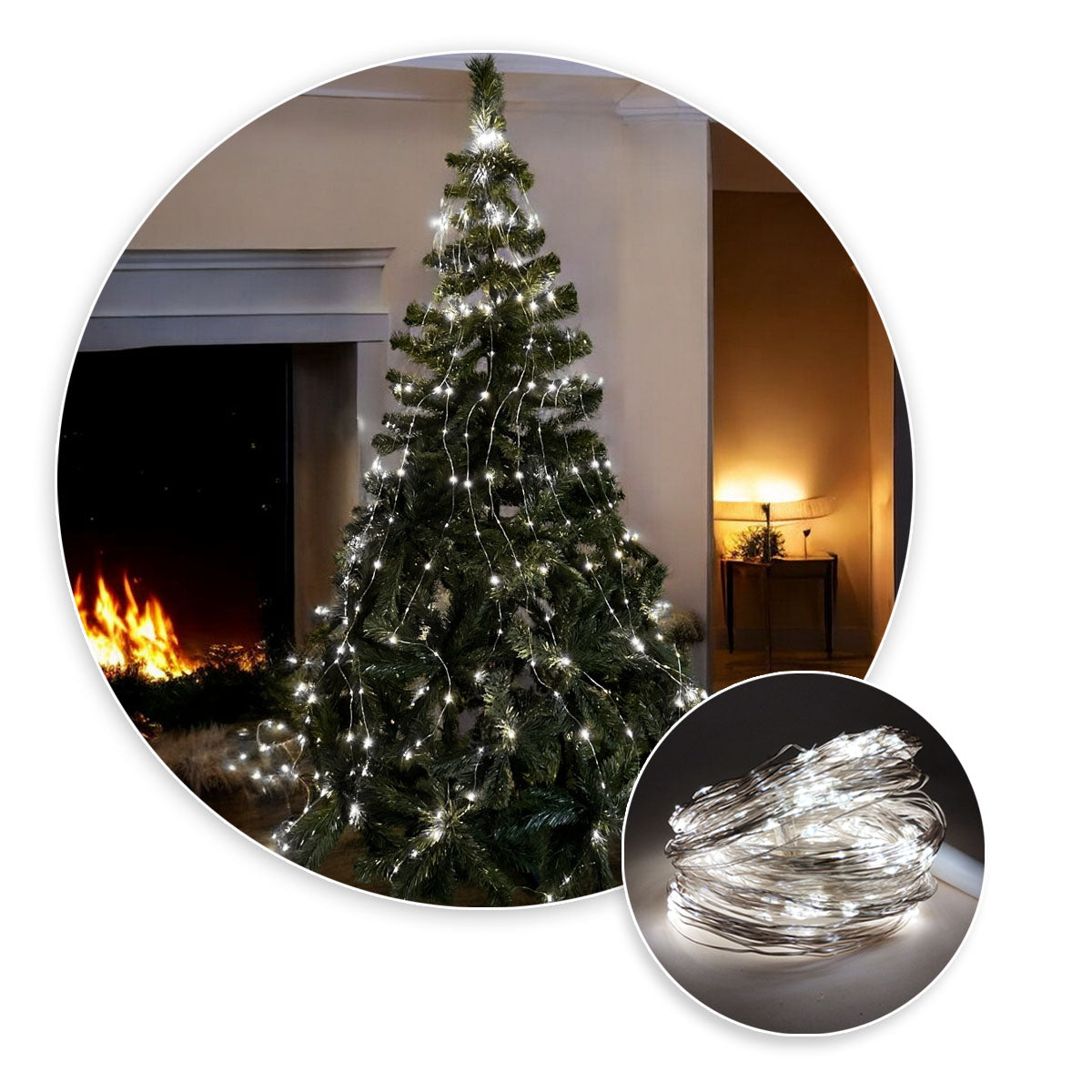 Luz Línea Cascada Micro LED Para Árbol 400 Luces 200 cm Blanca Navidad 1581V