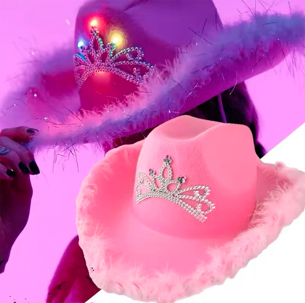 Sombrero Vaquero Rosa LED Princesa Brillante MA-112
