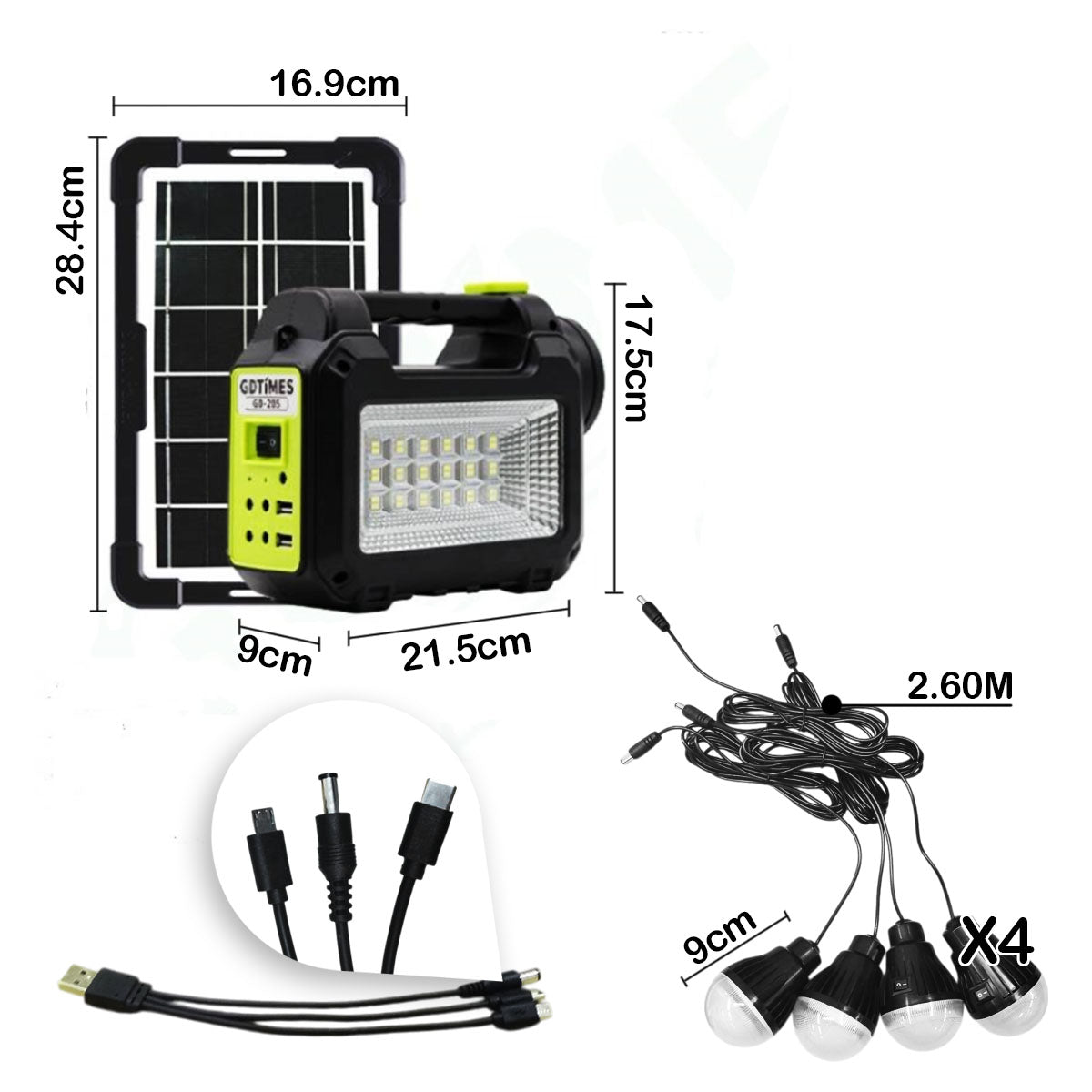 Kit Panel Solar Lámpara De Emergencia Bombillos Recargable Portátil Camping GD-205