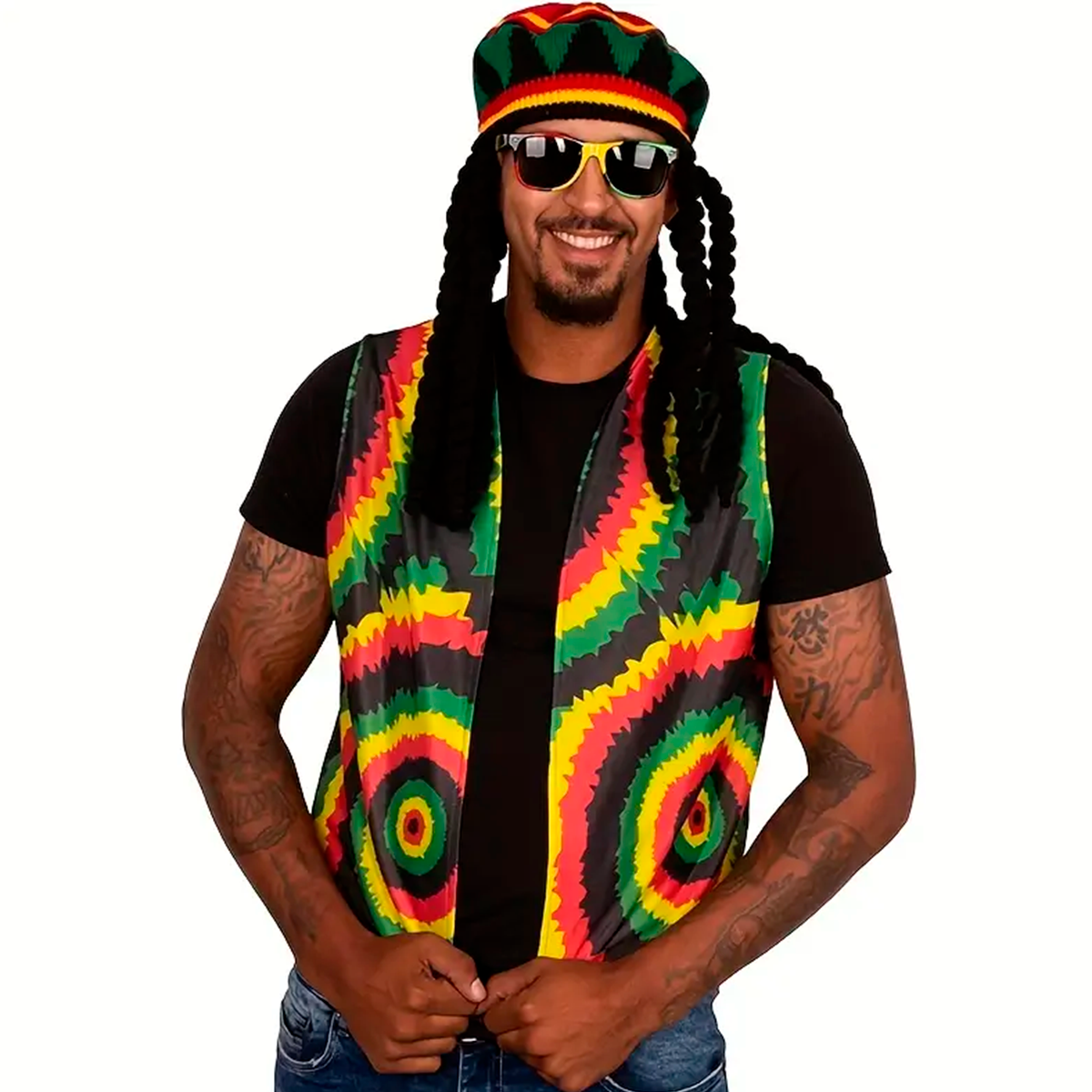 Sombrero Reggae con Rastas Negras Gorro Tejido Unisex Carnaval Halloween MA-110