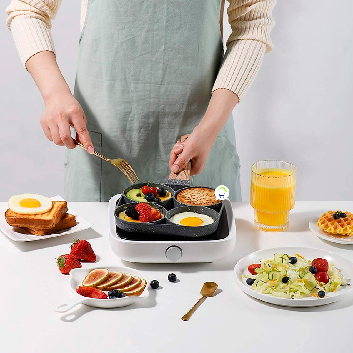 Sartén 4 Compartimientos Cacerola Antiadherente Cocina H5