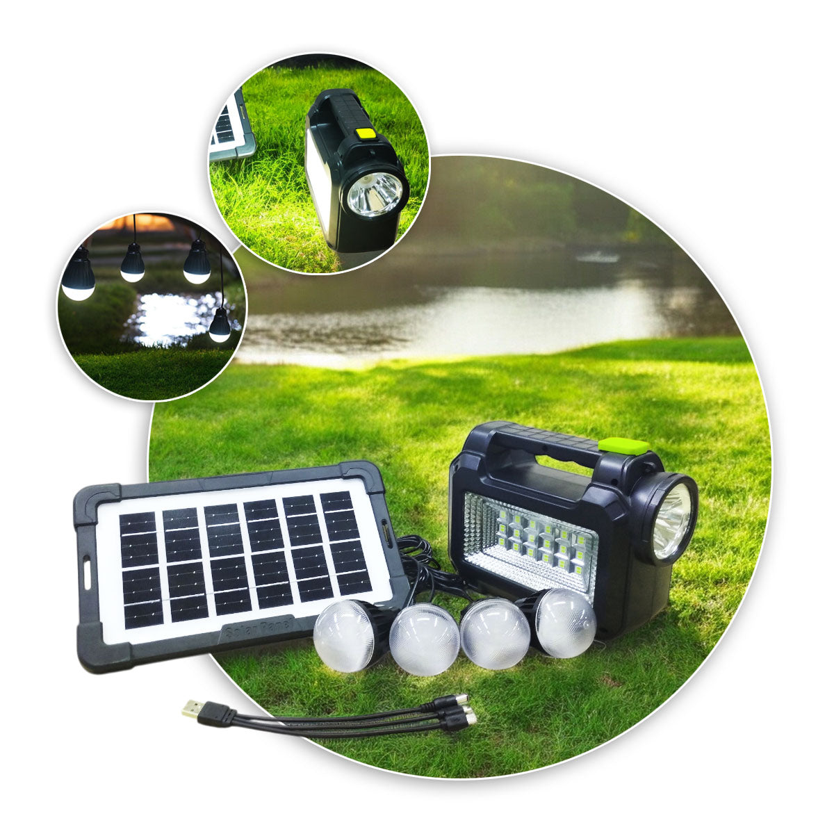 Kit Panel Solar Lámpara De Emergencia Bombillos Recargable Portátil Camping GD-205