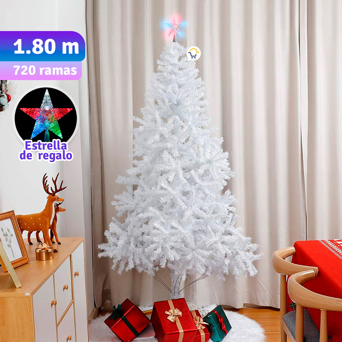 Árbol Navidad Blanco 1.80 M 720 Ramas + Estrella + Base 209