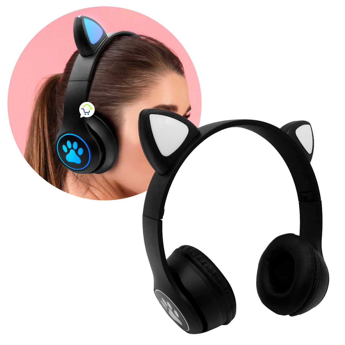 Audífonos Inalámbricos Orejas Gato Diadema LED Bluetooth VZV23M