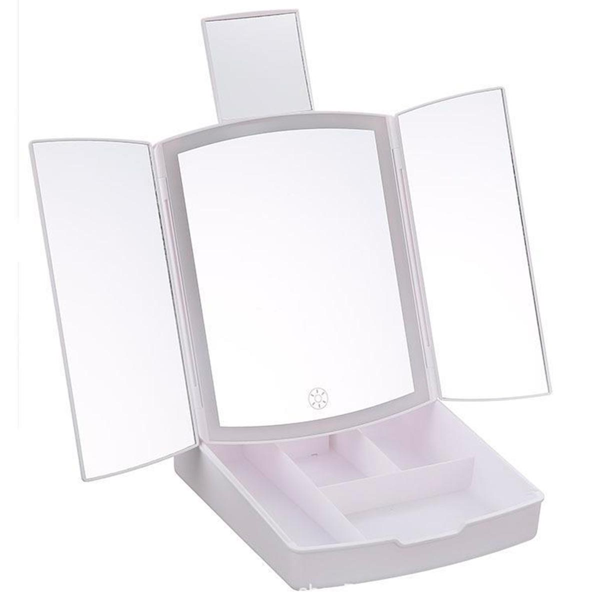 Espejo LED Plegable Inalámbrico con Organizador de Maquillaje y Brochas L05-2
