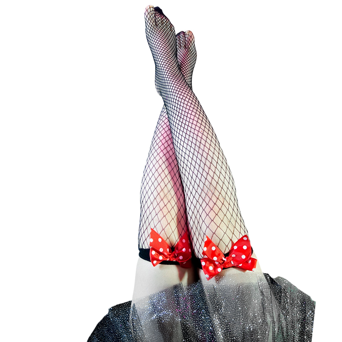 Medias de Red con Lazo Rojo Lunares Sexy WW1012-3