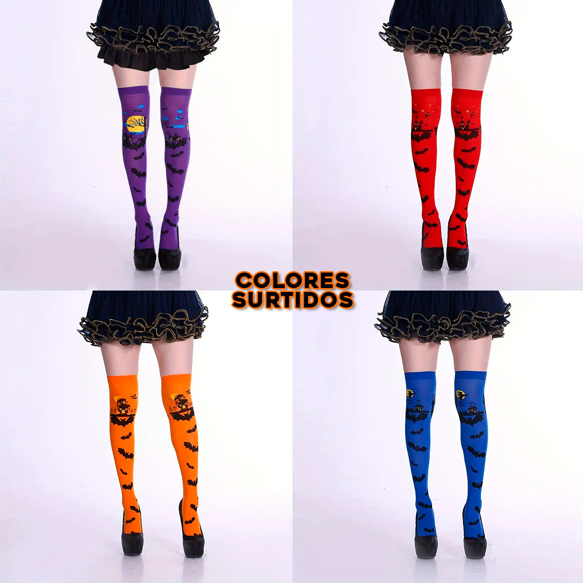 Medias Altas Halloween X3 Bucaneras Estampadas para Disfraz y Fiesta KL-A34