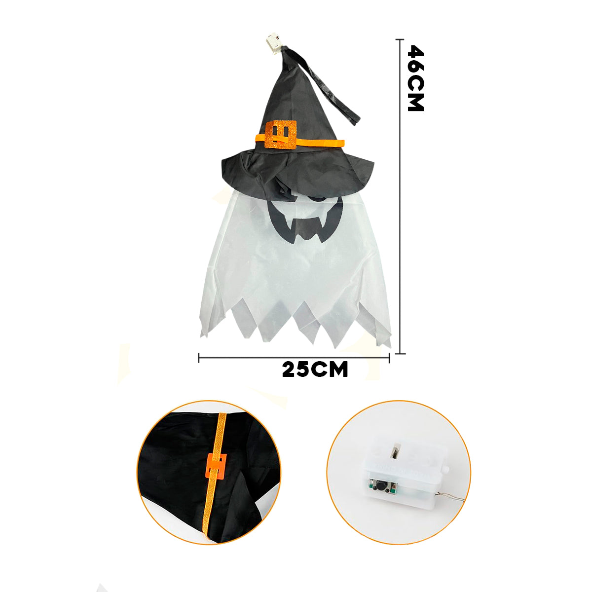 Fantasma Iluminado Colgante con Sombrero de Bruja Decoración Halloween 936-4