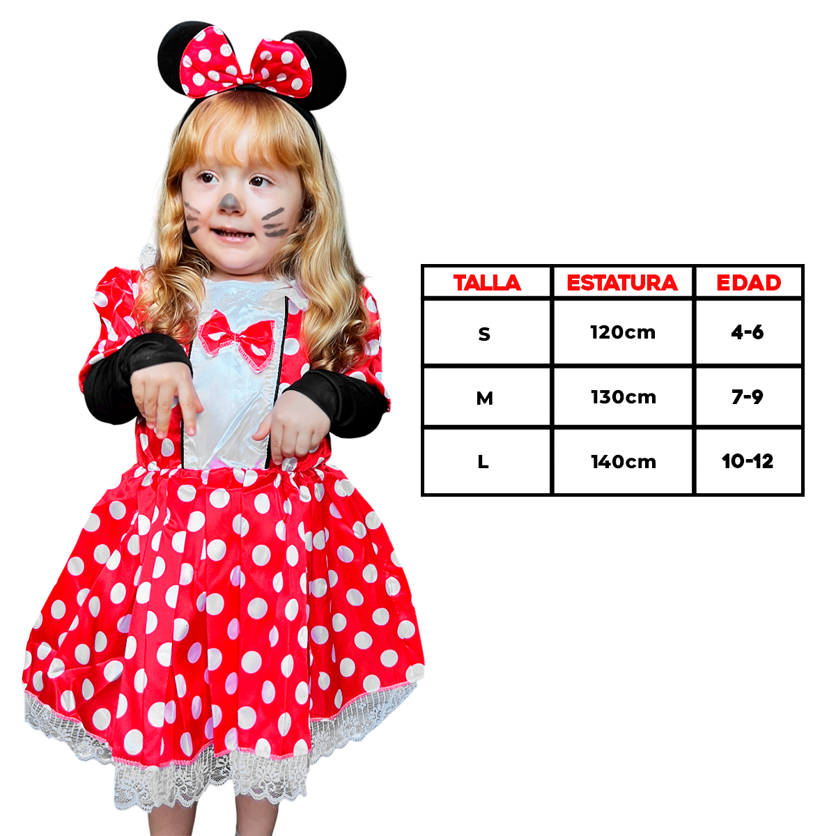 Disfraz De Minnie mouse para Niñas Vestido Diadema Ratona Halloween 44-1