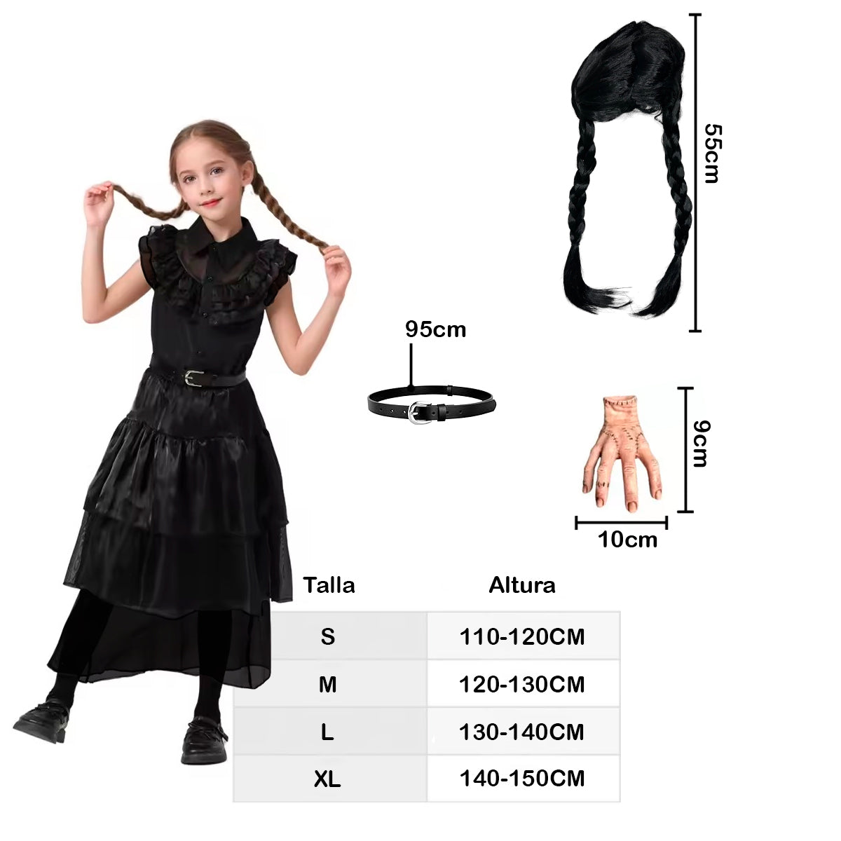 Disfraz Merlina para Niñas Vestido Gótico Halloween Cosplay AX001