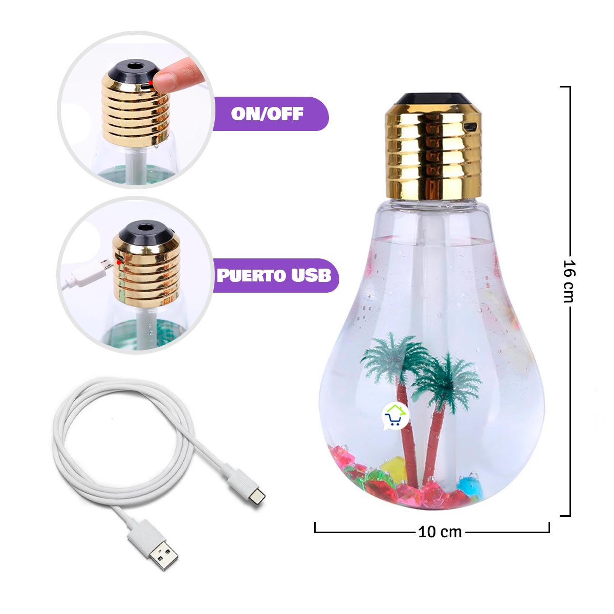 Humidificador Lámpara Bombillo RGB Difusor Aroma Cambia Color EO417