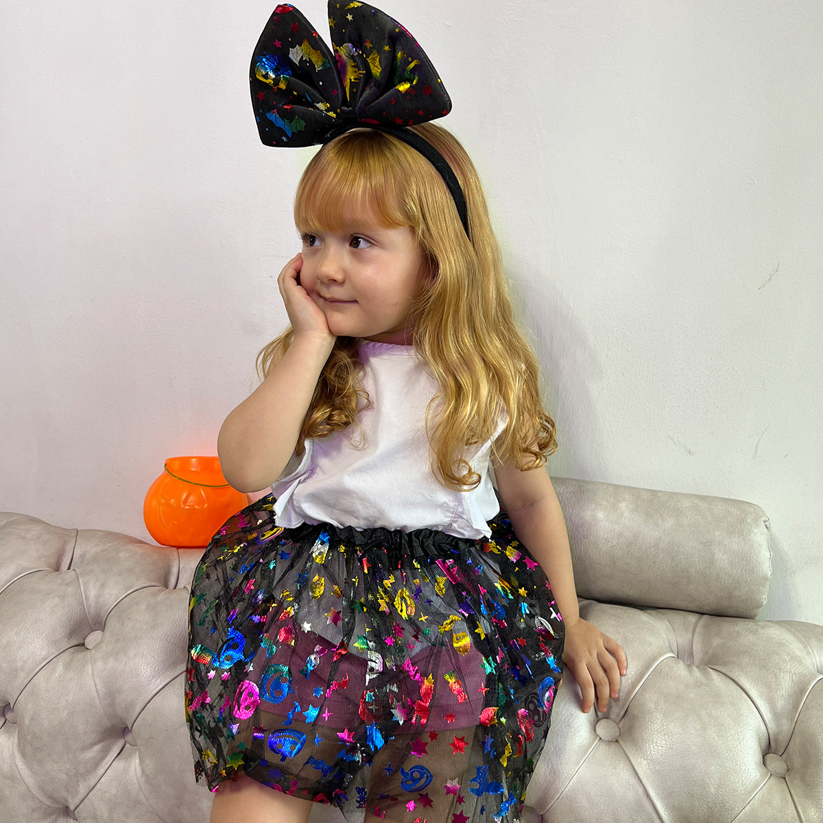 Set Halloween Brillante Falda y Diadema con Estampado Holográfico VE-15