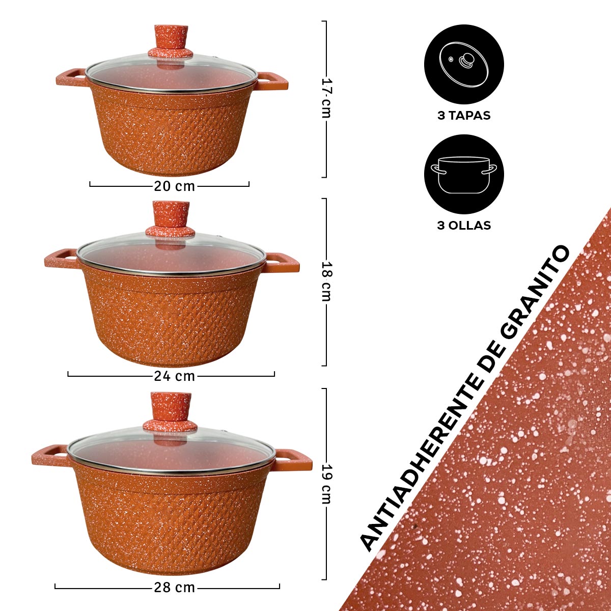 Juego De Ollas De Granito 6 Piezas Antiadherente Cocina IU-2203089