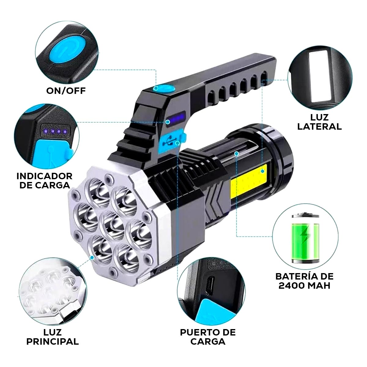 Linterna Led Luz Largo Alcance 4 Modos 8206