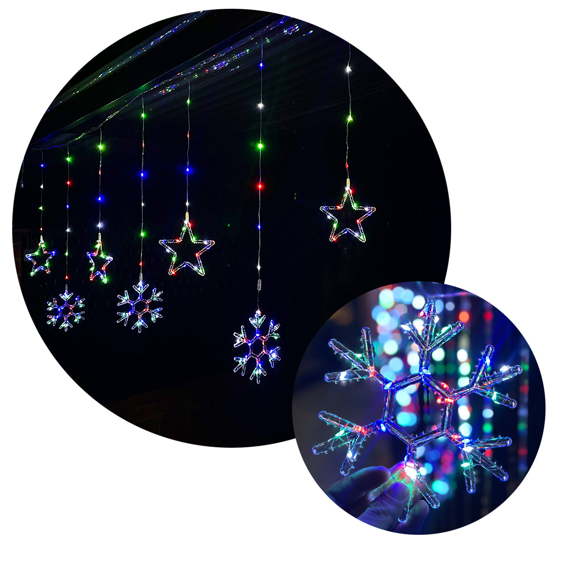 Luces Led Estrellas y Copos 260 Luces 3m Navidad Multicolor 1628