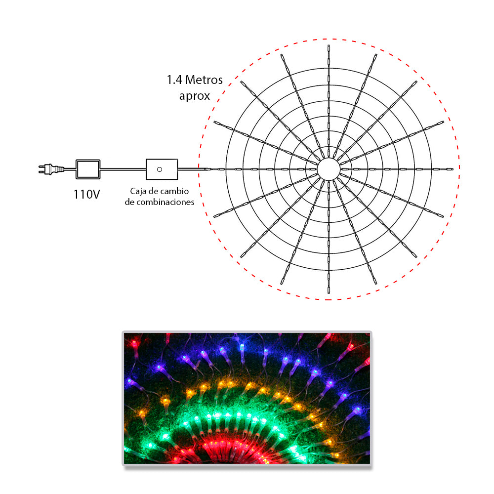 Luz Led Malla Esfera Redonda 1.40 M Multicolor 256 Led 2130