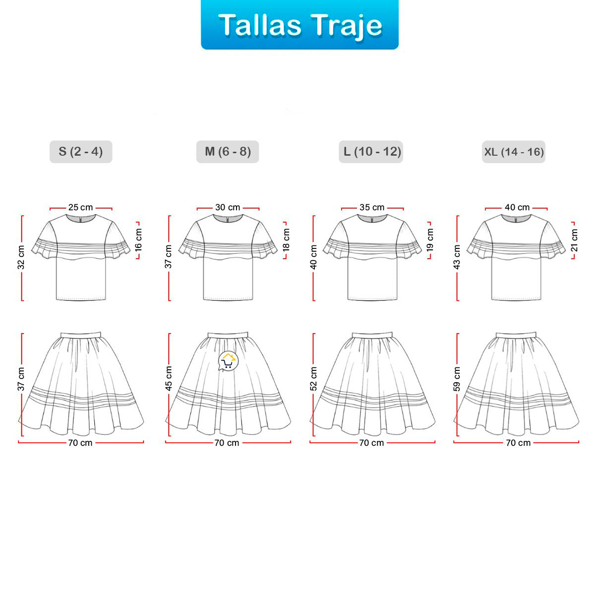 Traje Típico Niña Disfraz Feria Flores x3 Piezas ET00008
