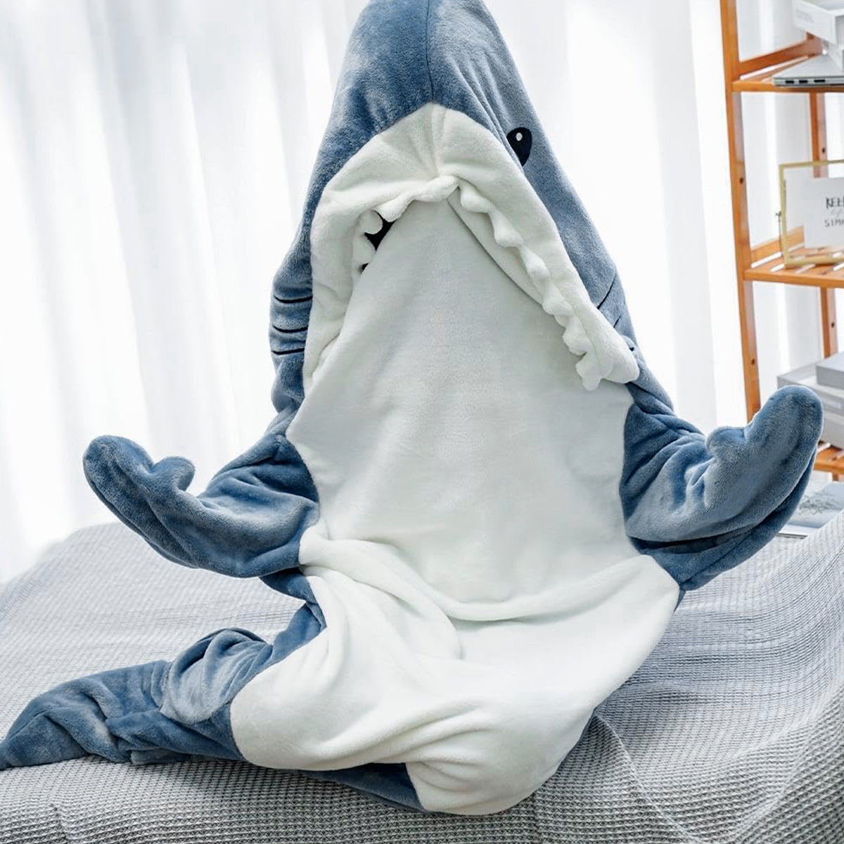Pijama De Tiburón Saco de Dormir Infantil Adulto Capucha Manta PITN1