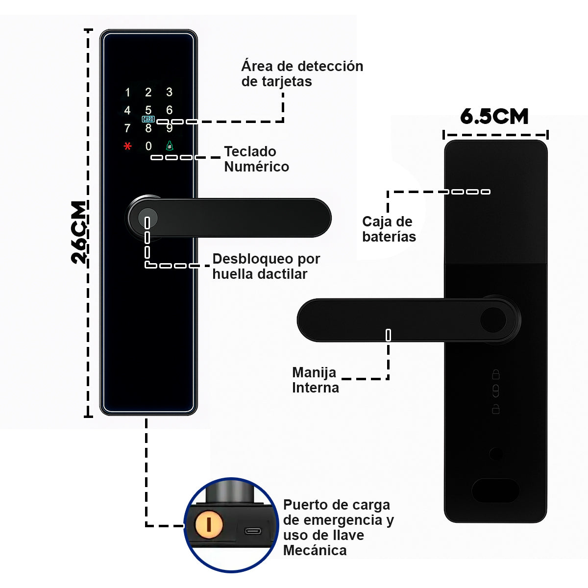 Chapa Cerradura Inteligente WiFi Con Manija 5 Modos De Desbloqueo Y Control Remoto Tuya Smart App OS778TYF-5050
