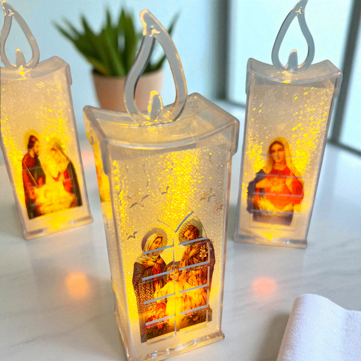Vela LED X4 Con Imagen Religiosa Decoración Hogar Luz Cálida Navidad VLR01X4