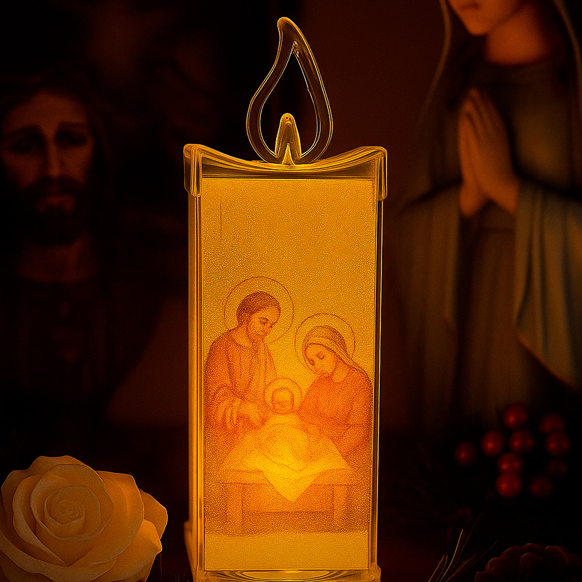 Vela LED X4 Con Imagen Religiosa Decoración Hogar Luz Cálida Navidad VLR01X4