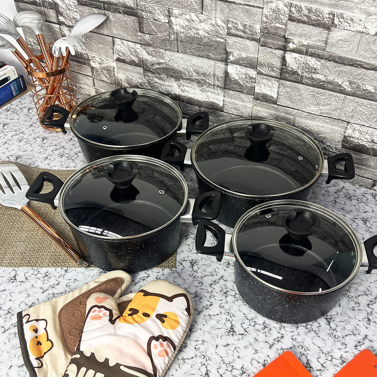 Juego De Ollas De Granito 8 Pzas Cocina Para Inducción 16921-4