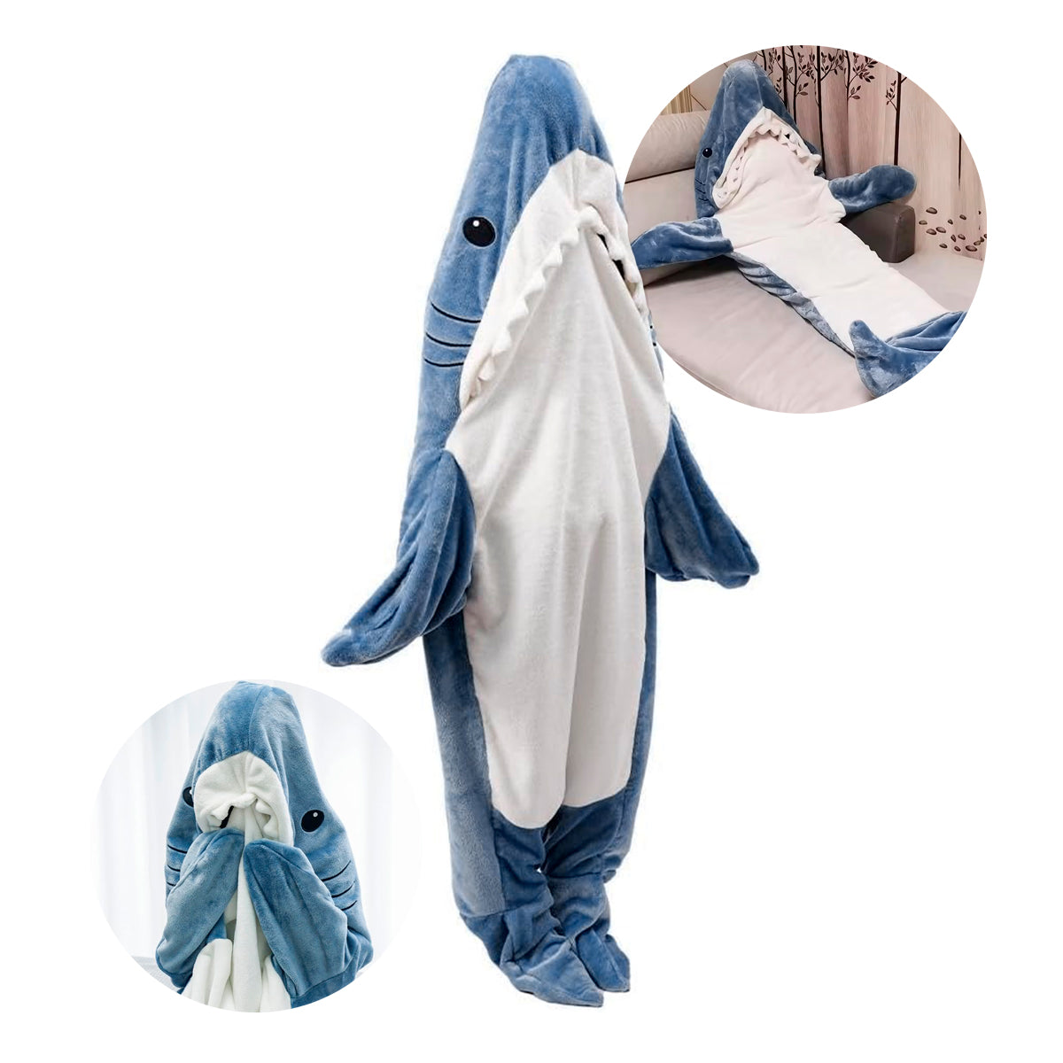 Pijama De Tiburón Saco de Dormir Infantil Adulto Capucha Manta PITN1