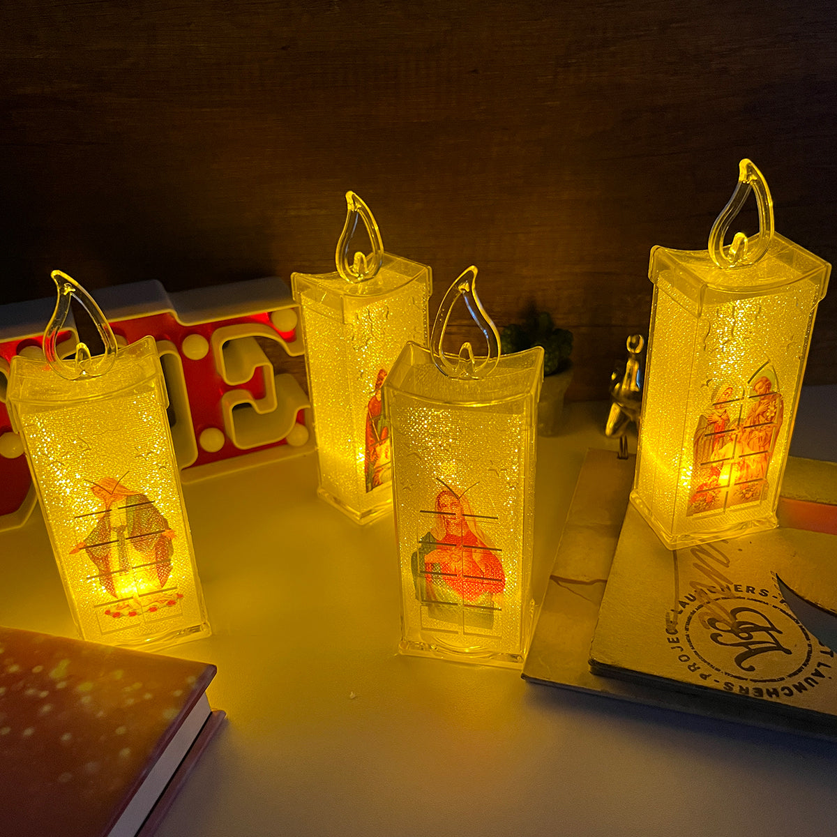 Vela LED X4 Con Imagen Religiosa Decoración Hogar Luz Cálida Navidad VLR01X4
