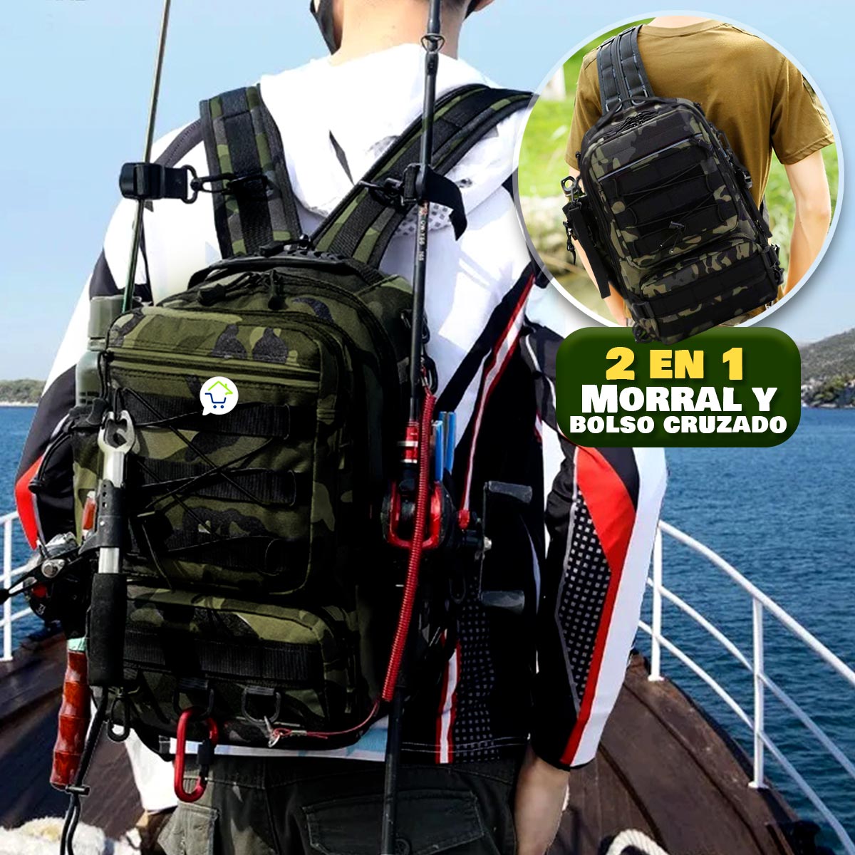 Morral Táctico Militar 2 En 1 Bolso Cruzado Pesca Manos Libres MRR21