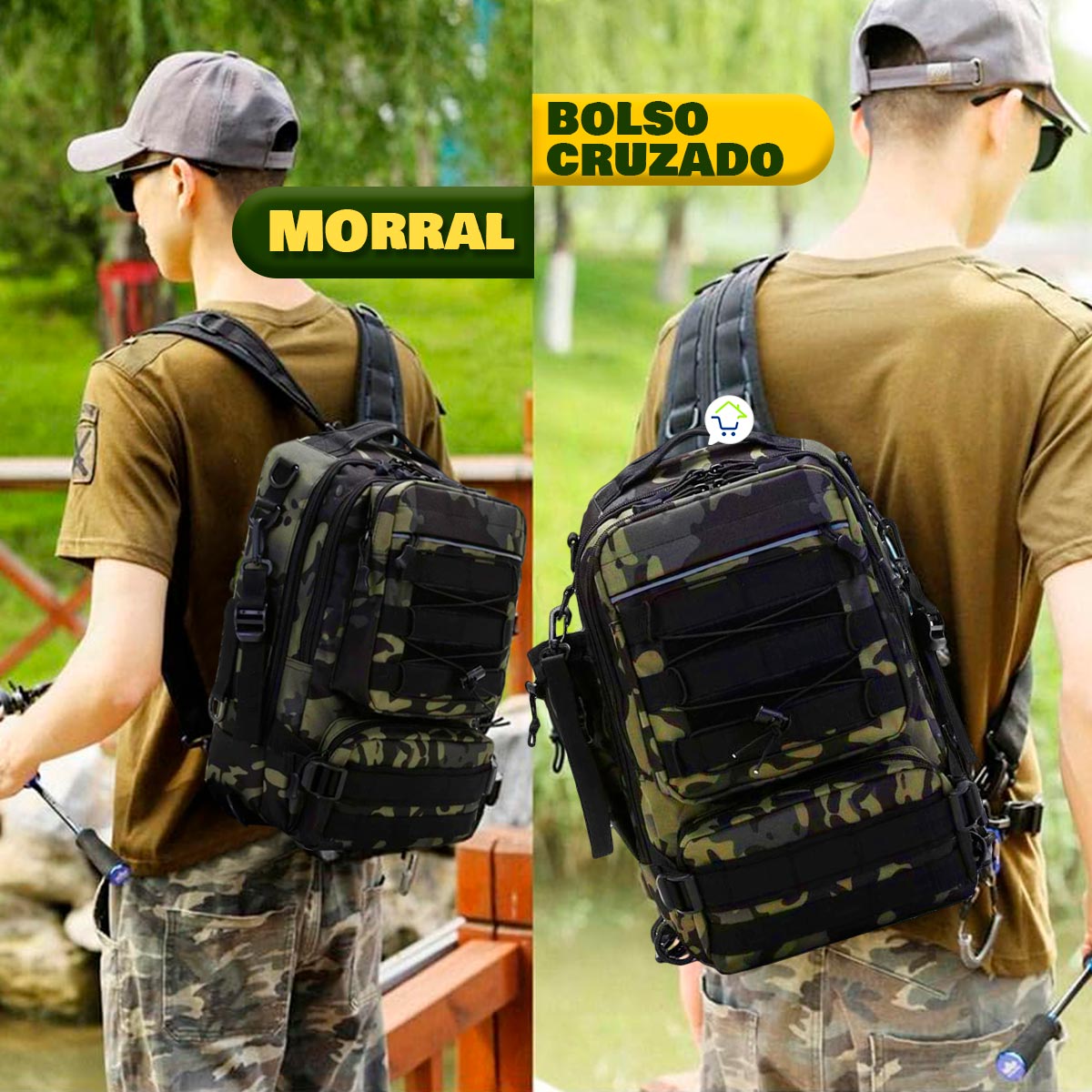 Morral Táctico Militar 2 En 1 Bolso Cruzado Pesca Manos Libres MRR21