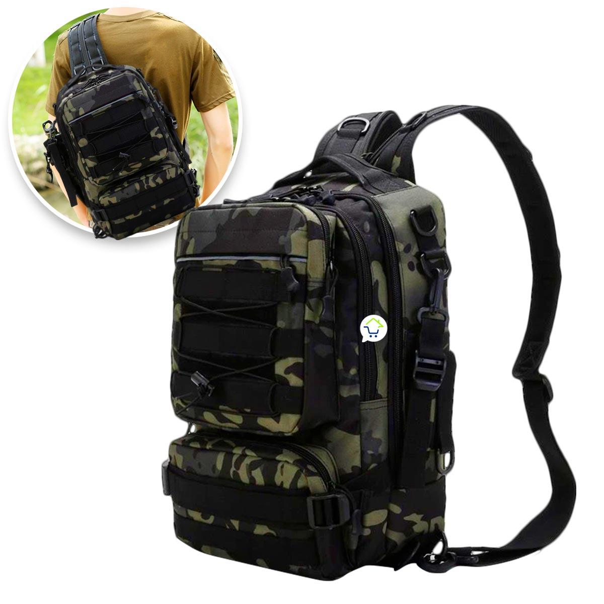 Morral Táctico Militar 2 En 1 Bolso Cruzado Pesca Manos Libres MRR21